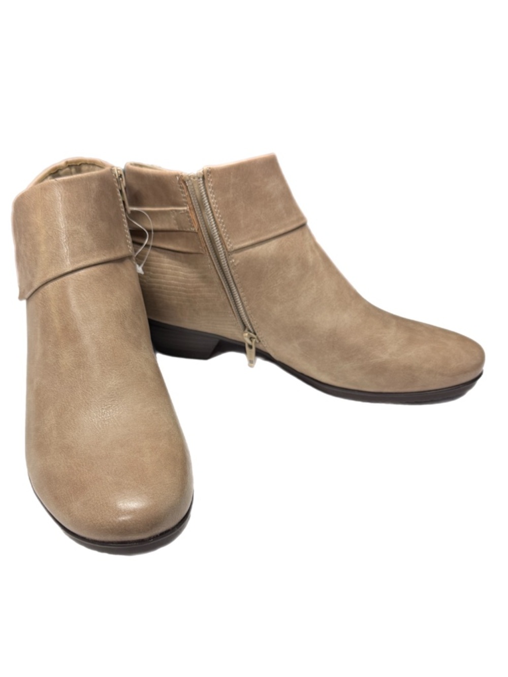 Kim Rogers - Tan Ankle Boots - Side Zip - Buckle Strap - Size 8.5